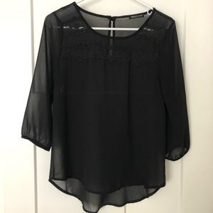 Jella Couture Sheer Black 3/4 Sleeve Blouse, Size Small